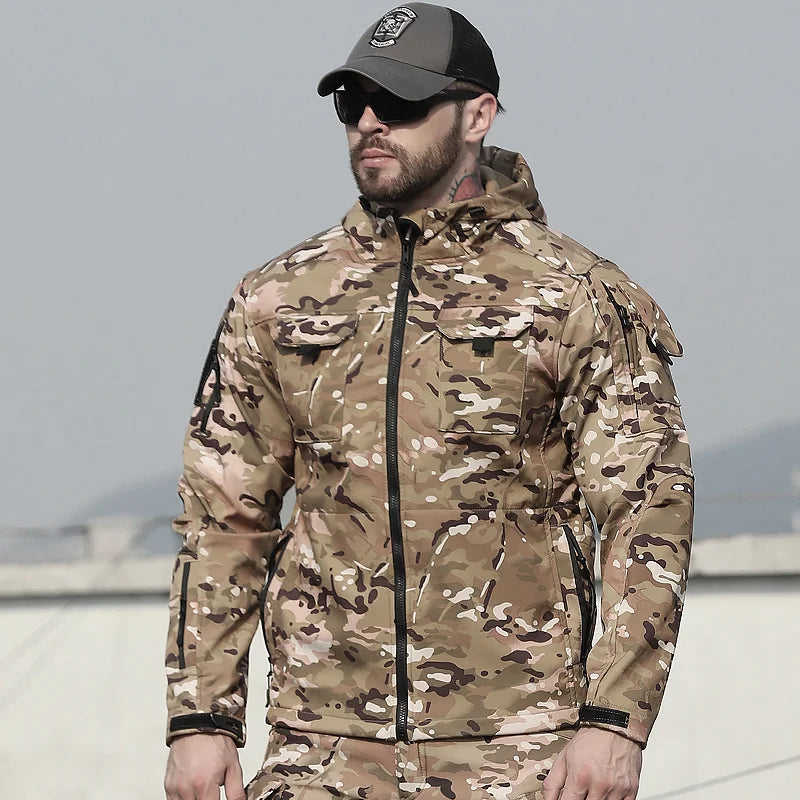 Tactical Jackets Men Outdoor Waterproof Hood Windbreaker Work Wear Soft Shell Multi-pockets Hunting Motorcy Tops Winter