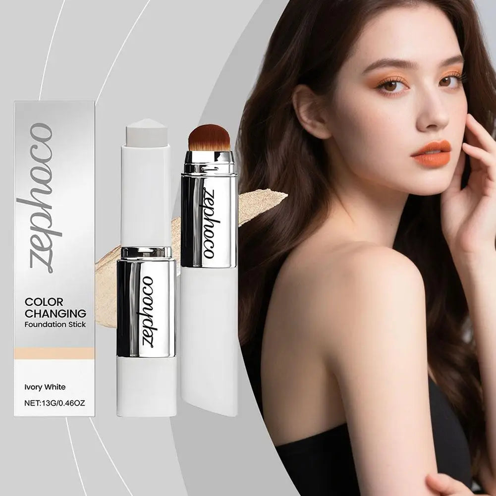 2-in-1 Color Changing Foundation Make-up Stick Double-head Concealer Stick With Brush Brightening Matt Light Foundation Makeup