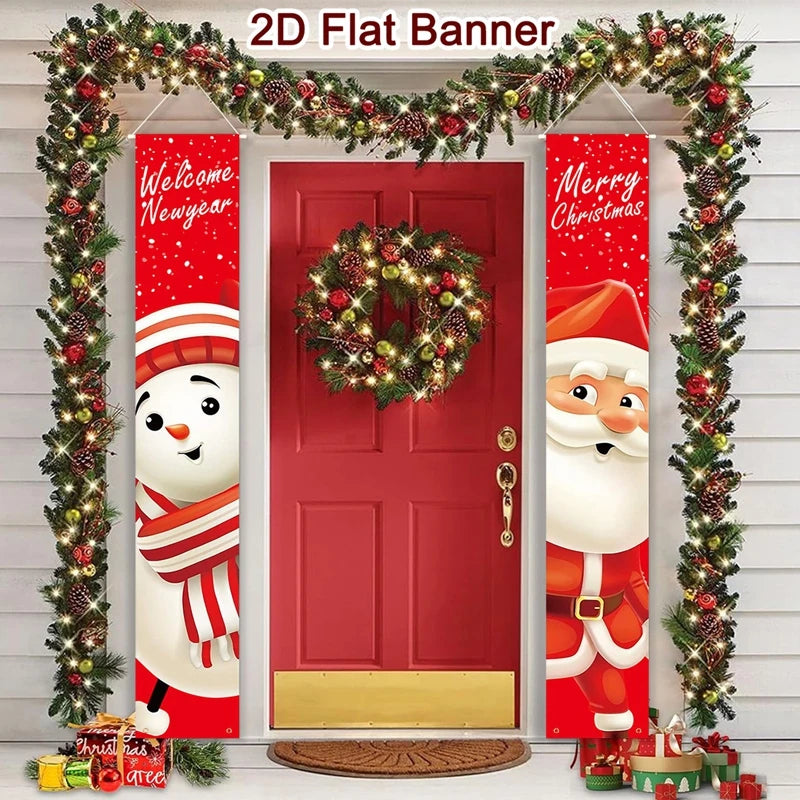 Christmas Door Decoration 2025 Merry Christmas Banner Decor for Home Hanging Xmas Ornament Navidad Happy New Year Gift 2026
