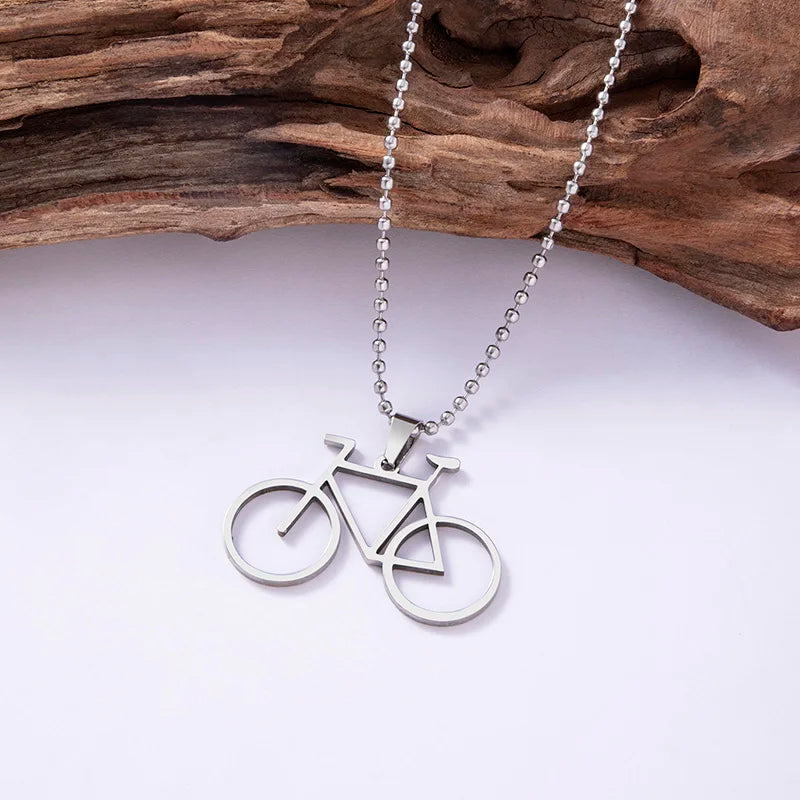 Hip Hop Men Bicycle Pendant Necklace Fashion Silver Plated Stainless Steel Necklace Jewelry Accessories