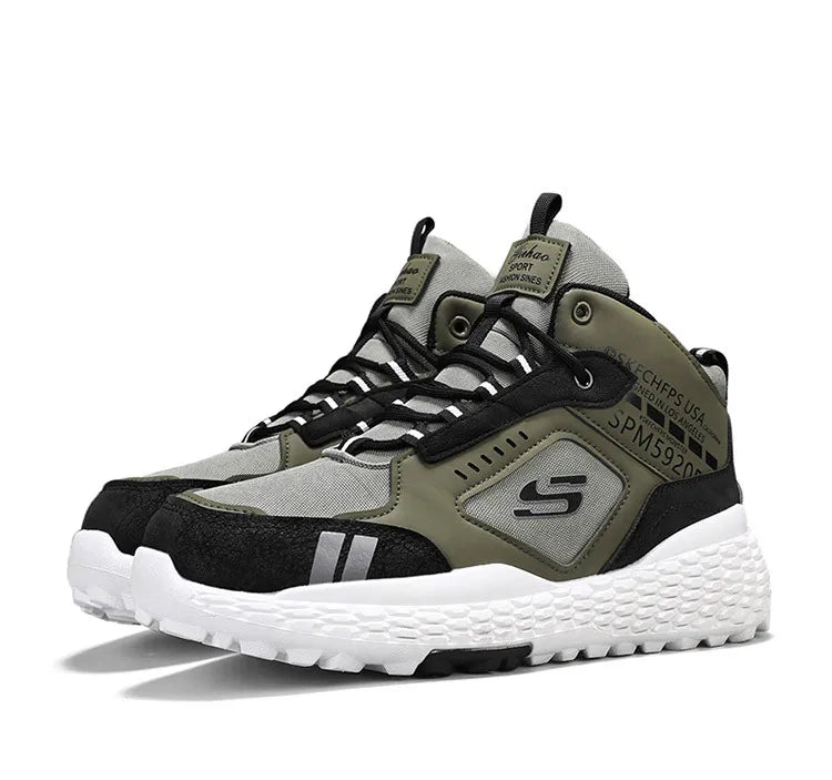 Men's Shoes 2025 New Outdoor Leisure Sports Mesh Shoes Driving To Work Thick Soled Wear-resistant Black Mid Top Trendy Sneakers