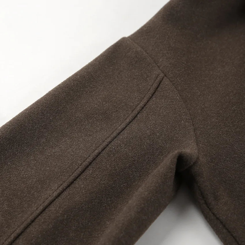 Women's Brown Wool Zipper Jacket for Autumn and Winter-Longsleeved Lapel Short Coat-Fashionable Casual Street Commuter Outerwear