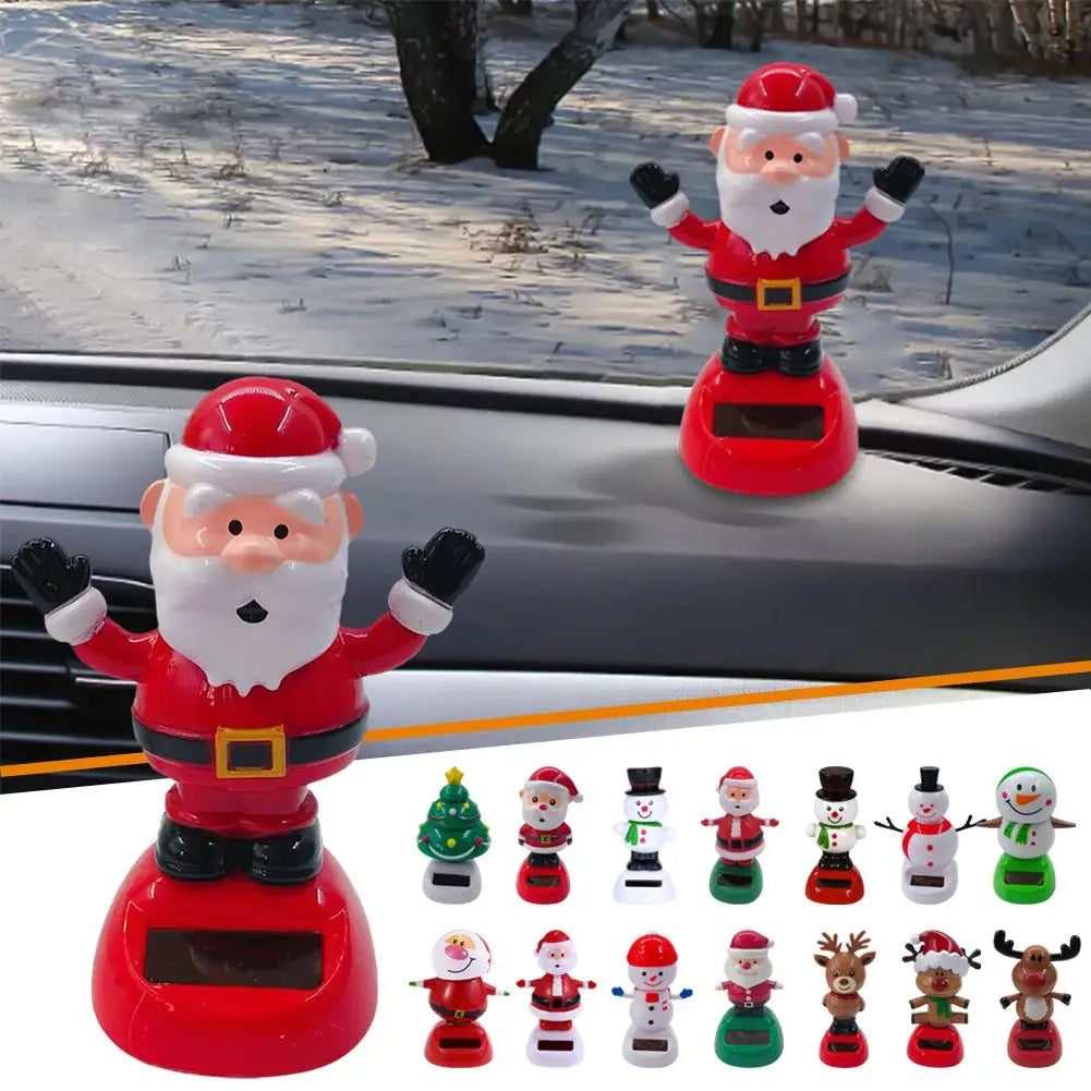 Christmas Car Decoration Solar Dancing Santa Claus Car Ornament Tree Elk Snowman Bobblehead Doll Merry Christmas Gift Accessory