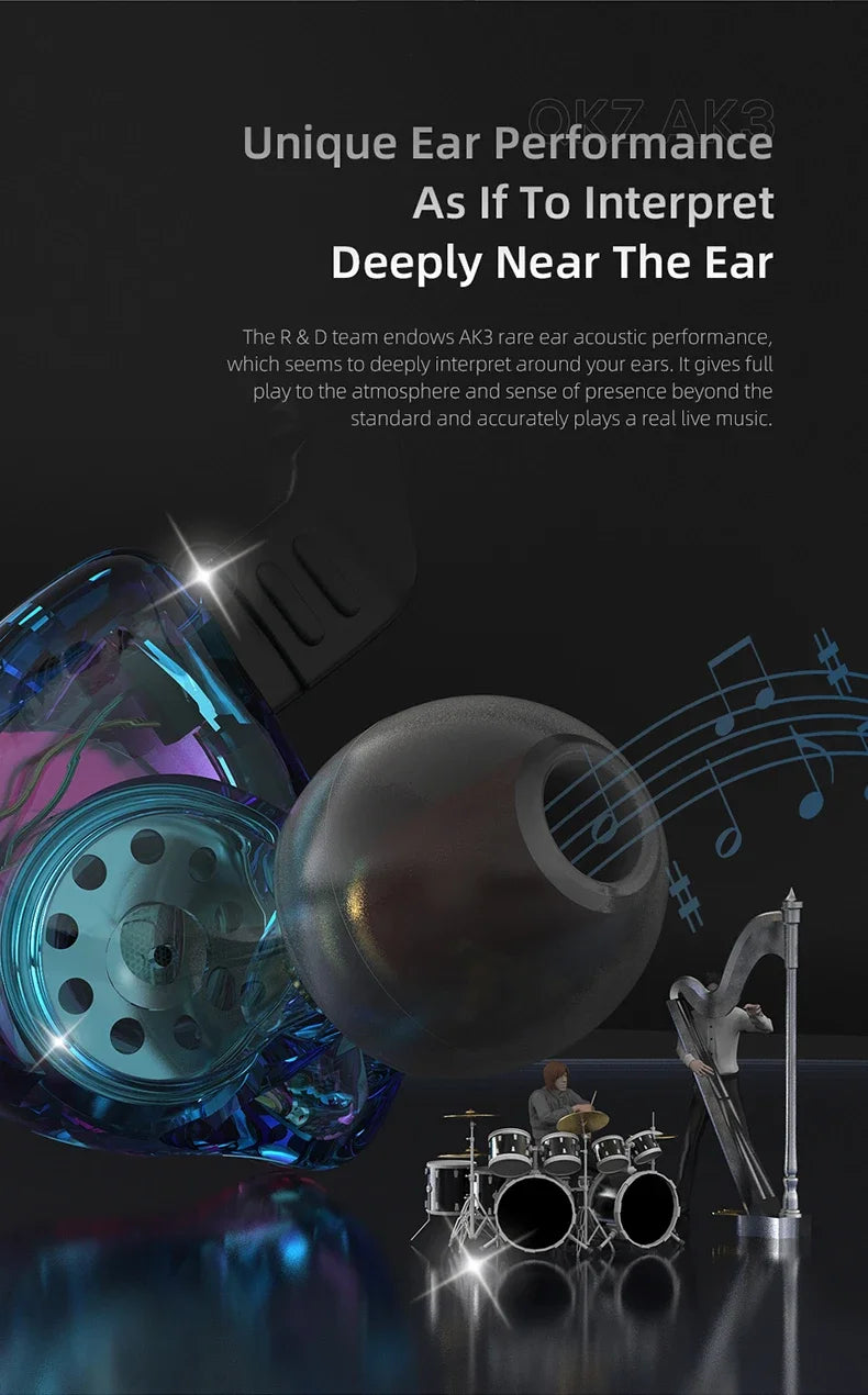 QKZ AK3 FiLe Wired Earphone with Microphone HiFi Music Monitor Bass Headphones Noise Cancelling Headset For Sport Gaming Earbuds