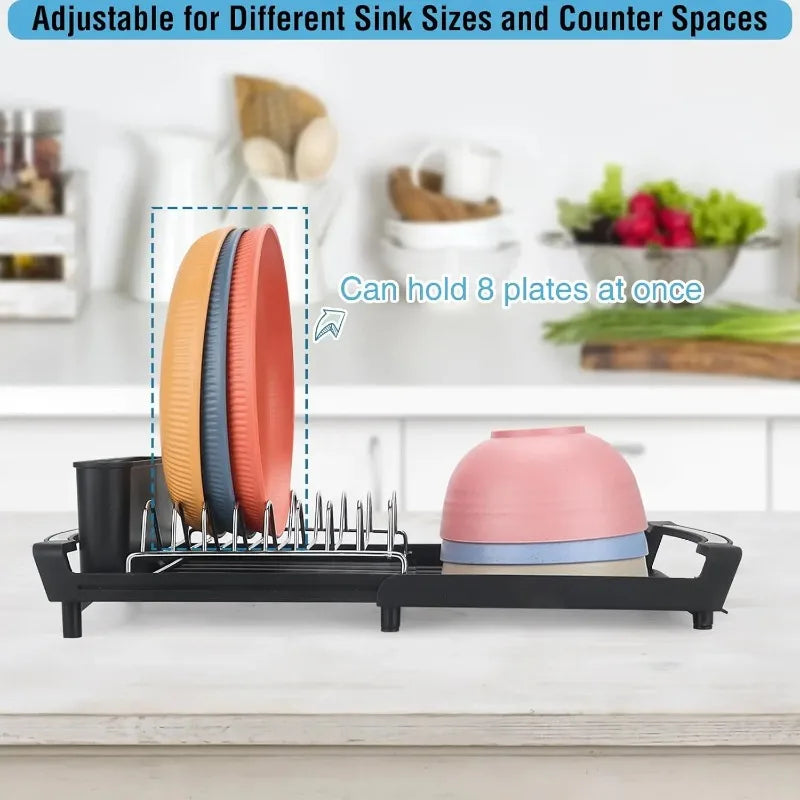 Kitchen Dish Storage Rack Retractable Dish Rack Kitchen Organizer Rack Countertop for Dishes and Chopsticks Drain Basket