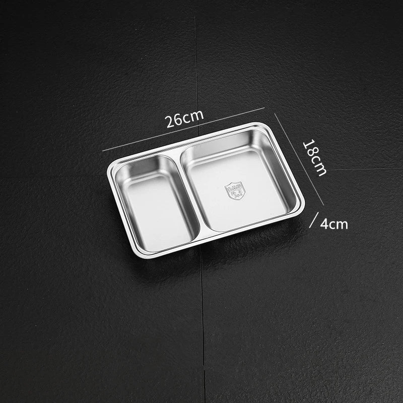 Kitchen Stainless Steel Divided Dinner Storage Tray Thickened Compartment Plates for Food Serving Organization Lunch Container