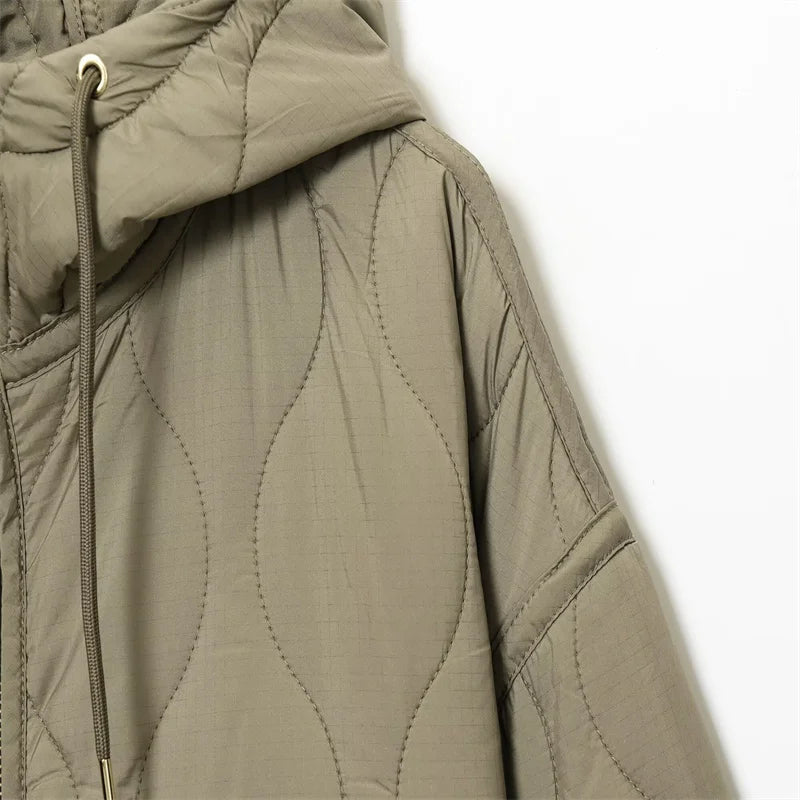 Women's Hooded Belted Quilted Jacket, Warm, Cool, Stylish, Fall, 2025