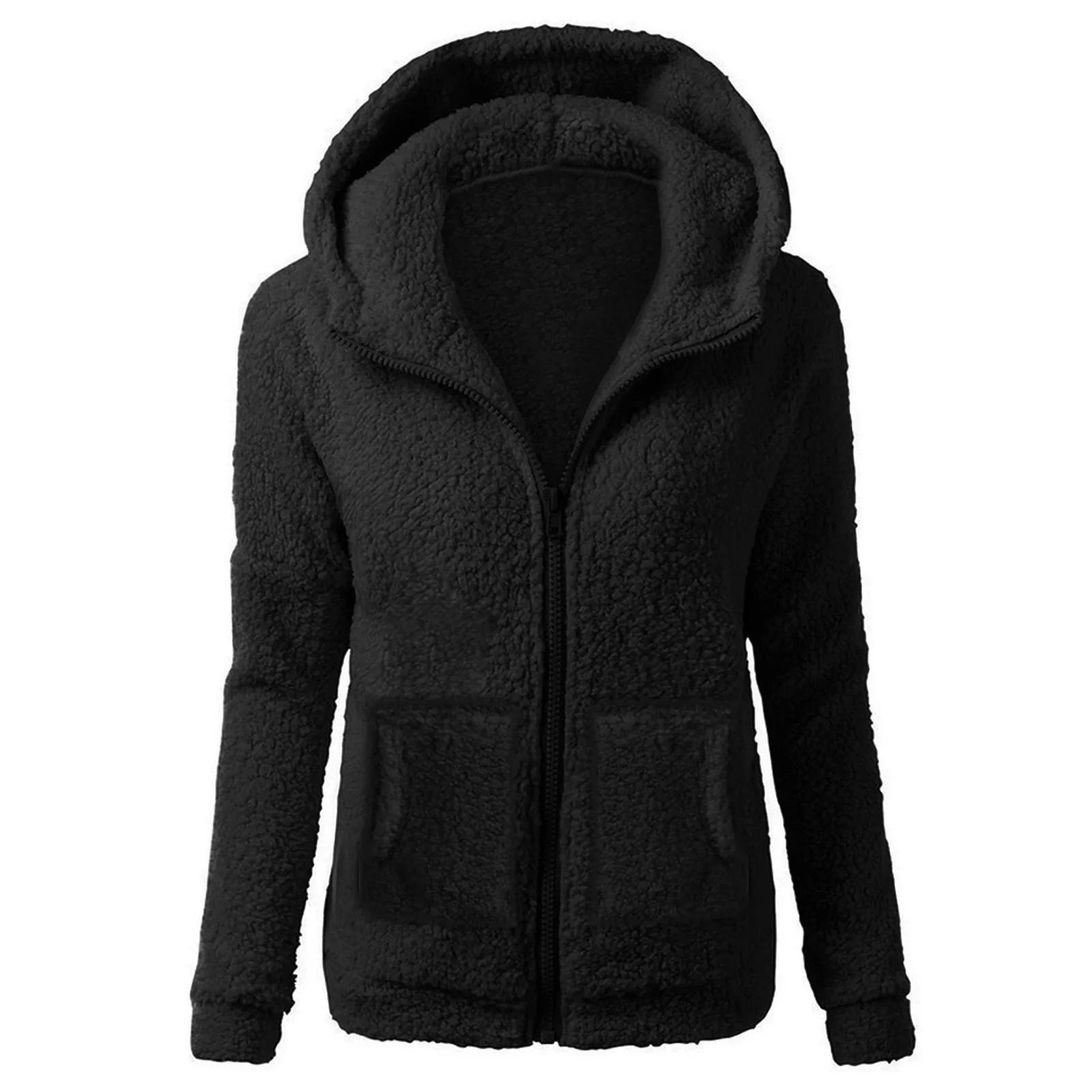 Women'S Fashion Jackets Solid Lambswool Coat Slim Straight Hooded Plush Zip Up Jackets Autumn Winter Simple Versatile Jackets