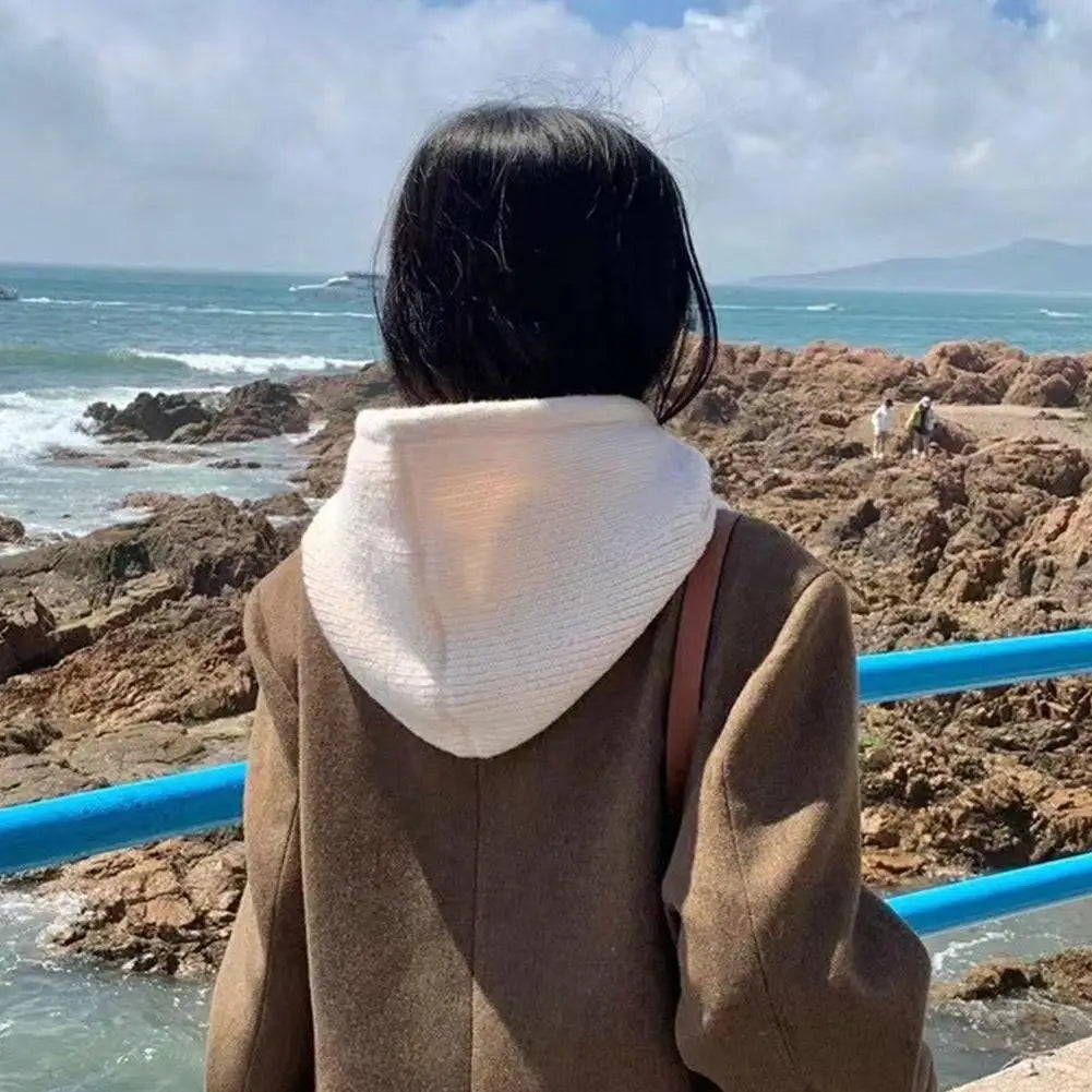 Winter Balaclava Hats for Women Unisex Knitted Hooded Caps Outdoor Warmer Drawstring Hat One-Piece Neck Collar Beanies Caps