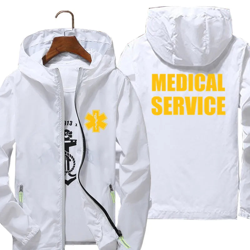 Men Women Bomber Hooded Jacket EMT Paramedic Emergency Medical Services Casual Thin Windbreaker Sunscreen Skin Jacket Outwear