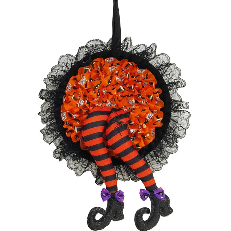 Halloween Decoration Funny Witch Hat Leg Door Wreath Wall Hanging Halloween Festive Horror Decoration Home Props Ornament