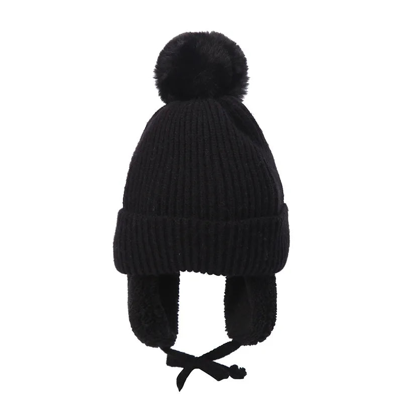 Winter Baby Knitted Hat Skiing Infant Bonnet Plush Lining Kids Beanie Protect Ears Children Cap for Boys Girls Accessories 2-6Y