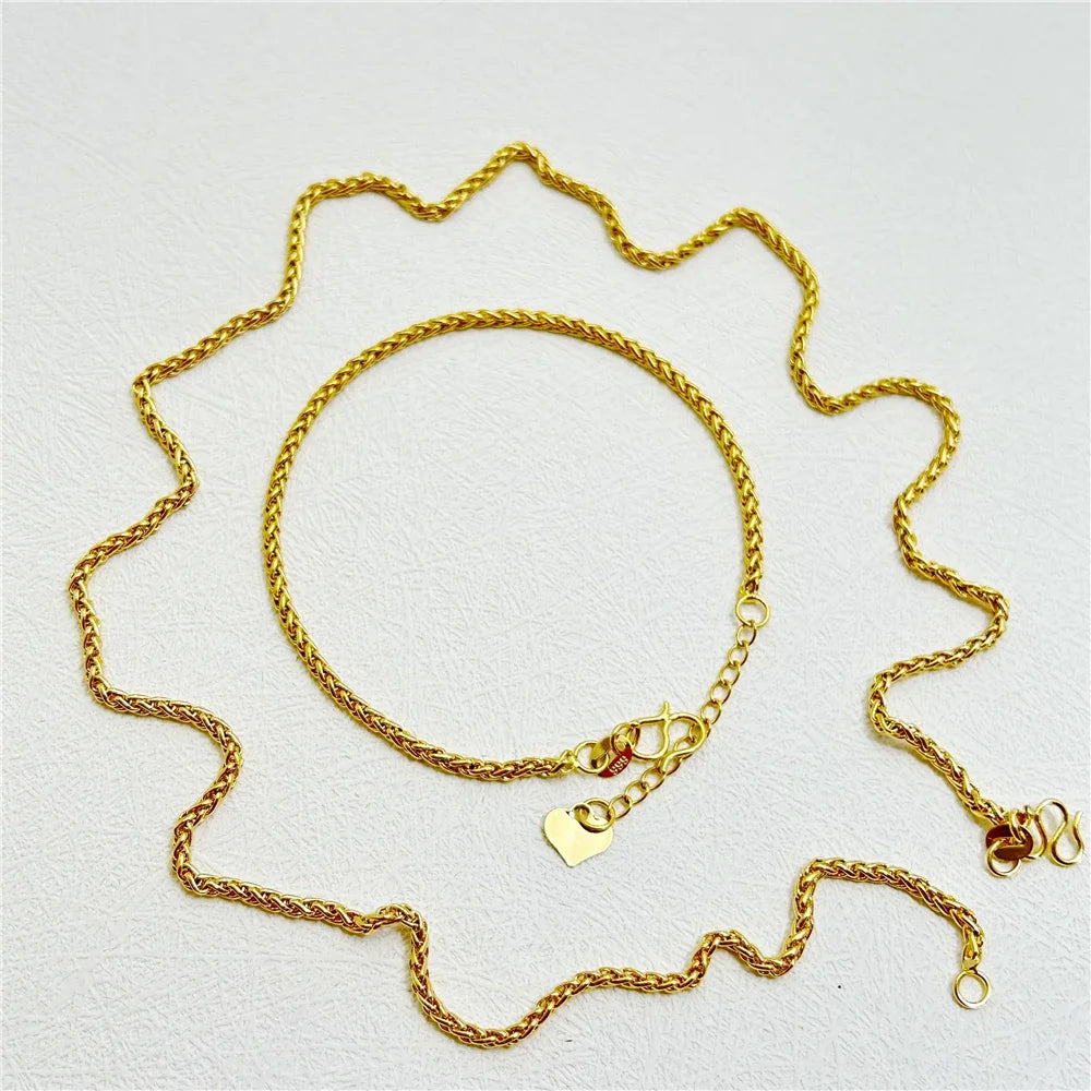 24K Gold Color Jewelry Sets For Women Link Chain Necklace Bracelet 2 pcs Wedding Jewellery Set Accessories Party Gifts Bijoux