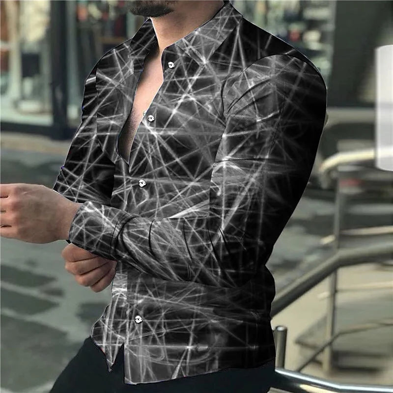 New men's shirts in summer color lines 3D printing long-sleeved single-breasted shirts fashion design ball party jacket S-6XL