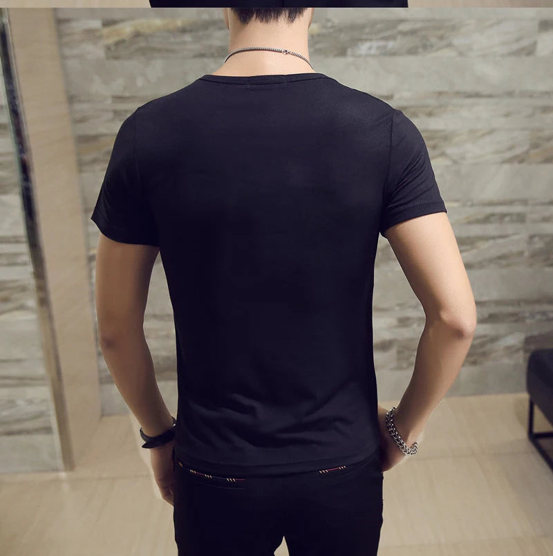 New Top Tees Man T Shirt Fitness T-shirts Mens V Neck Man T-shirt for Male Tshirts 4XL Plus Size Oversized T Shirt  Men Clothing