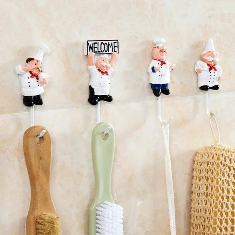 Kitchen Creative Chef Cartoon Storage Rack Hooks Wall Hanger Kitchen Hooks for Utensils