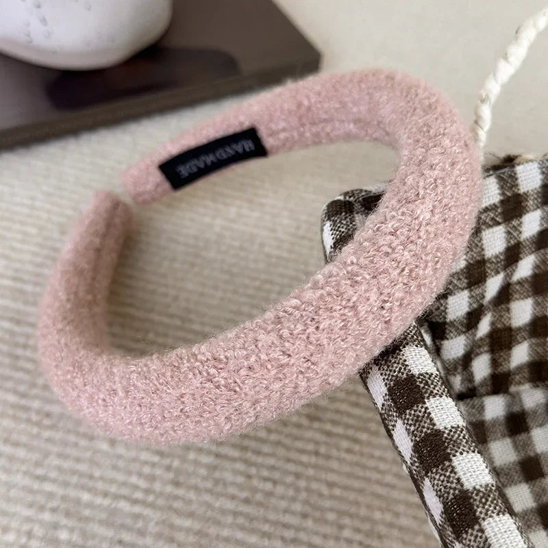 Winter Retro Solid Color Plush Headbands Sponge Wide Hair Band For Women Girl Simple Elegant Hair Hoop Fashion Hair Accessories