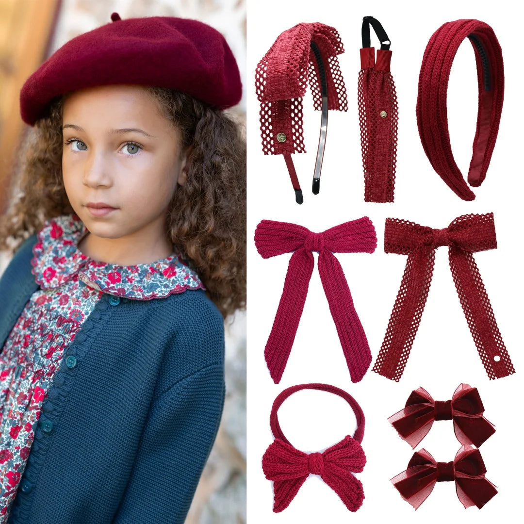 AP New winter Wine Ruby floral bow elegant headband fashion children hairband hair accessories baby clip OEM