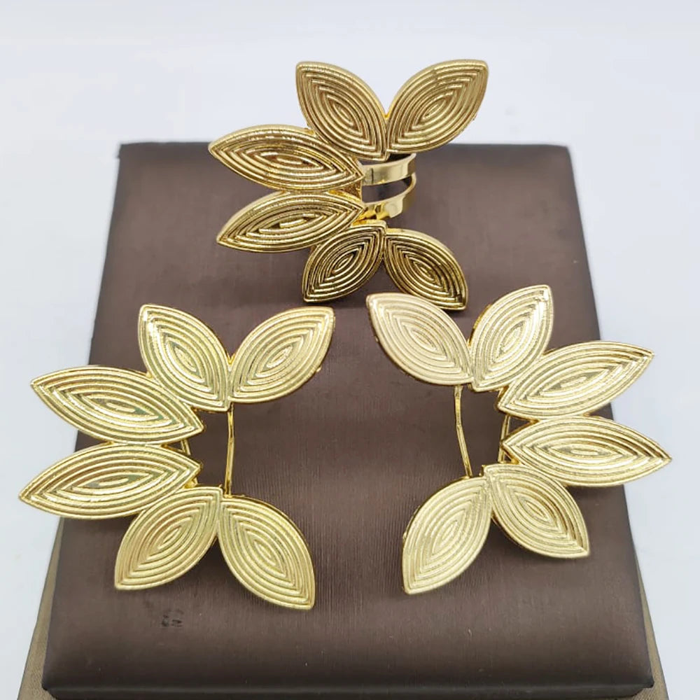 Dubai Golden Jewelry Set 18K Gold Plated Earrings and Rings for Women Wedding Bride Arabic Nigerian Jewellery Accessories
