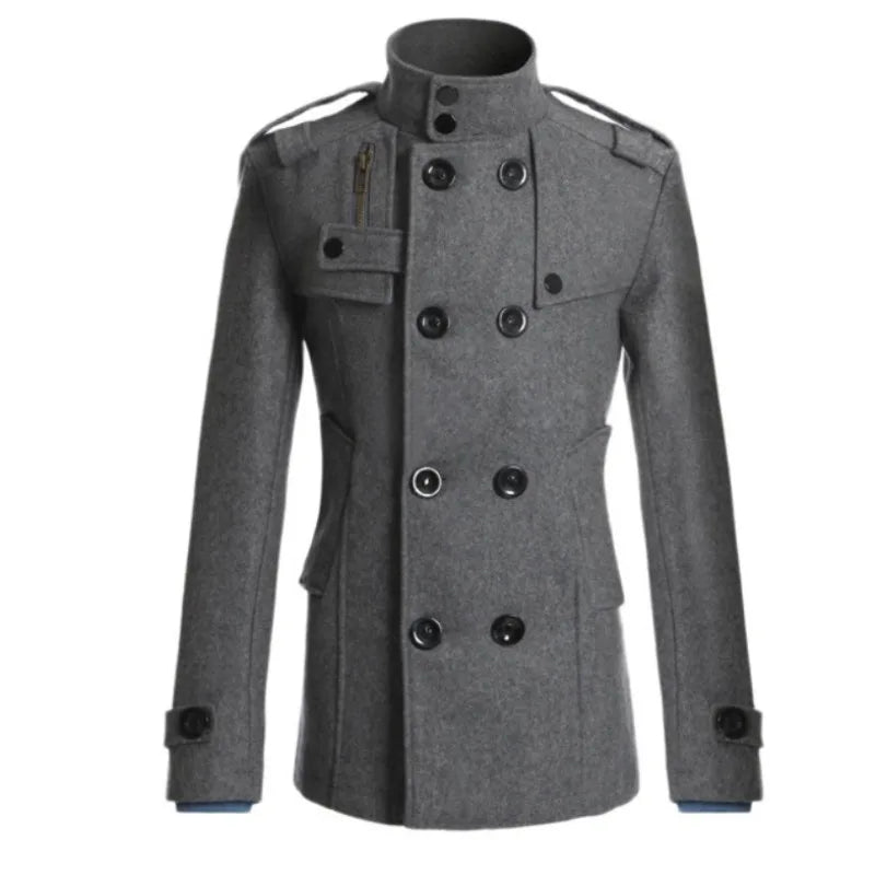 Men Casual Jacket Fall-Winter Outdoor Warm Windbreaker Fashion Lapel Double Breasted Gentleman Coat Daily Versatile Clothing