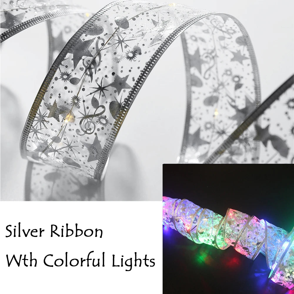 Christmas Decoration LED Ribbon Lights Christmas Tree Ornaments DIY Lace Bows String Lights Navidad Home Decors New Year 2023