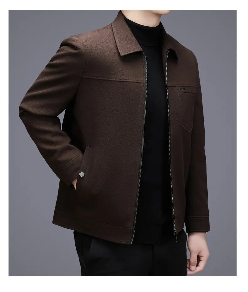 Men's woolen jacket, fashionable short style for middle-aged men's autumn and winter, lapel wool warm coat, thickened top for da