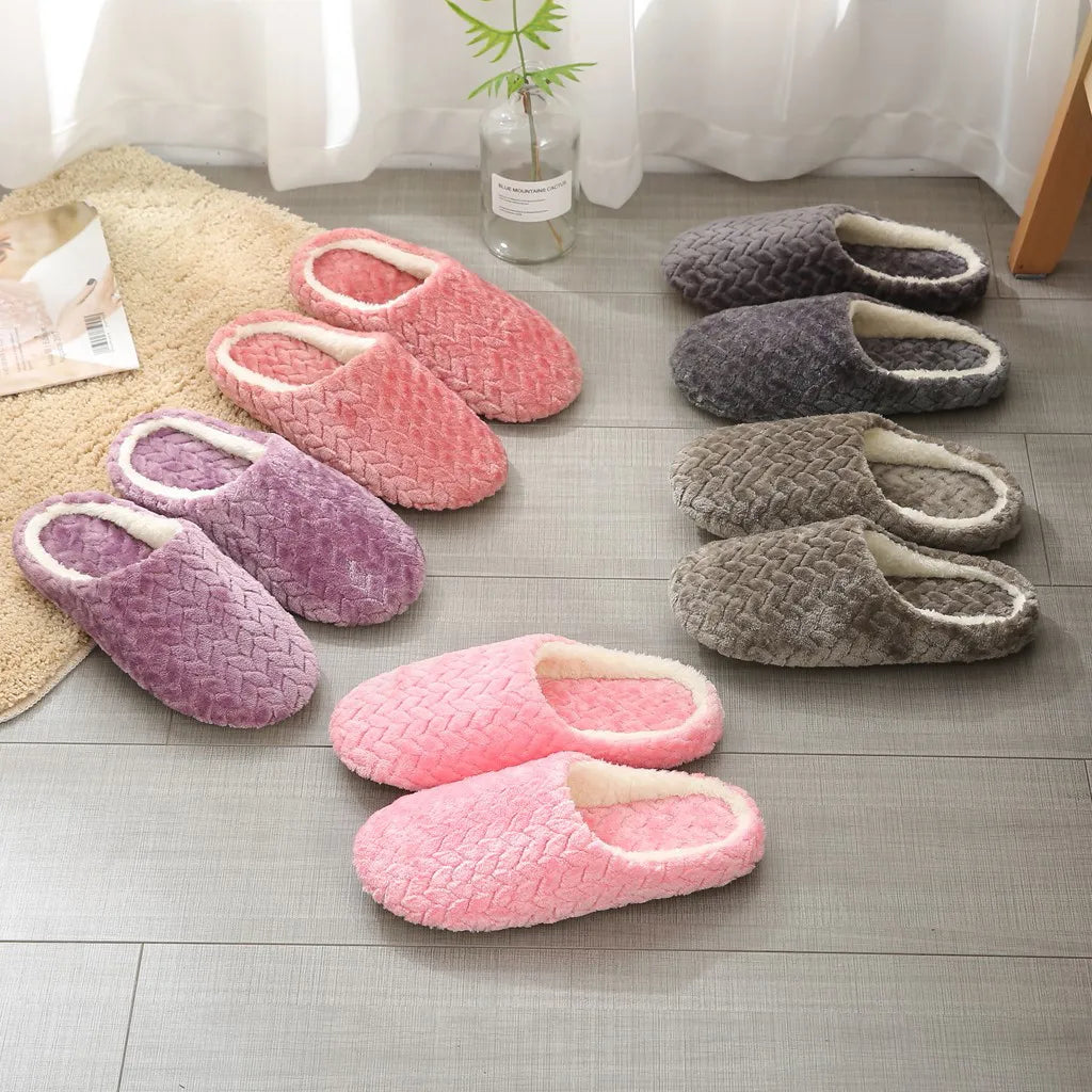 Warm Slippers Woven Solid Color Slippers Plush Home Cotton Slippers Winter Indoor Leisure Home Cold Comfortable Simple