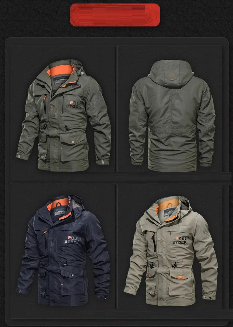 Men Cargo Hooded Casual Military Jacket Men Fashion Windproof Bomber Mens Jacket New Winter Windbreaker Pilot Coat Men Clothing