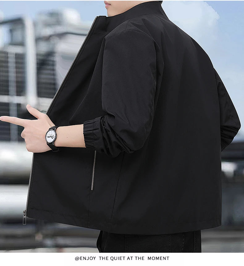 Jacket casual youth jacket stand up collar versatile men's windbreaker  high end men's top for spring and autumn