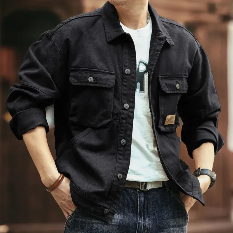 High end work jacket, men's spring and autumn trendy brand, loose American retro lapel jacket, casual and handsome denim jacket