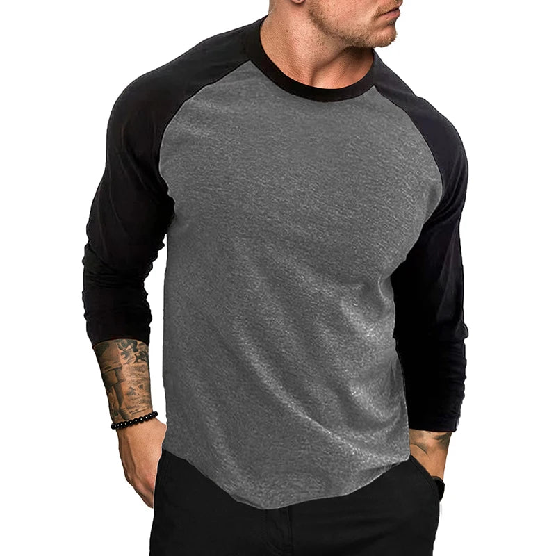 Men's T-Shirts Long Sleeve Slim Fit Men T-Shirt Young Man Splice Tops Tees Shirt O-Neck Male Sports Pullover Sweatshirts Clothes