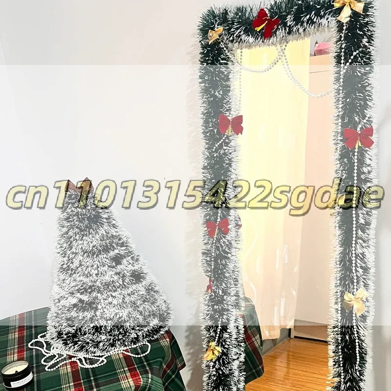 Christmas Garland Home Party Wall Door Decor Xmas Tree Ornaments Tinsel Strips With Bowknot Party
