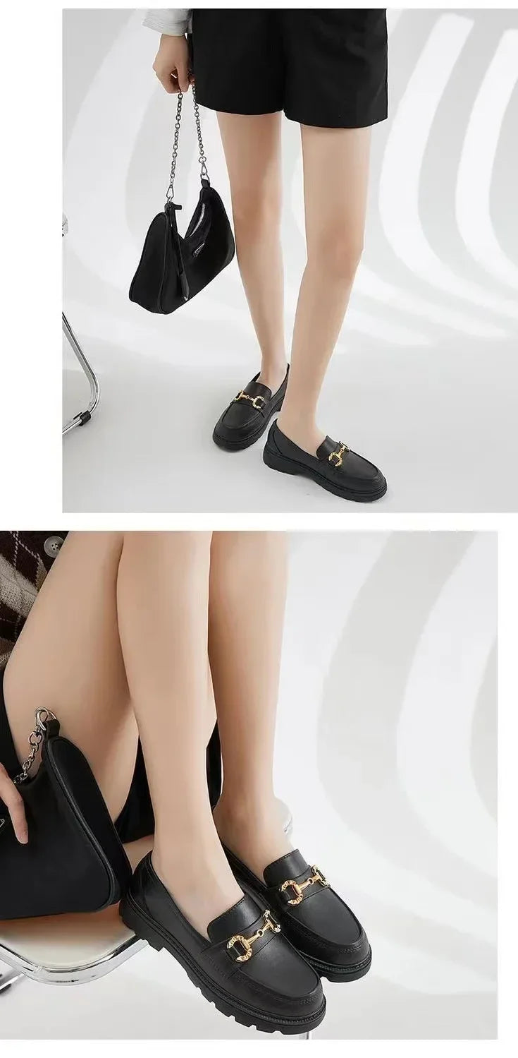 Women's Loafers Shoes Autumn Platform Sole British Style Fashionable Outdoor Slip-On Single Shoes Thick Sole Korean Style