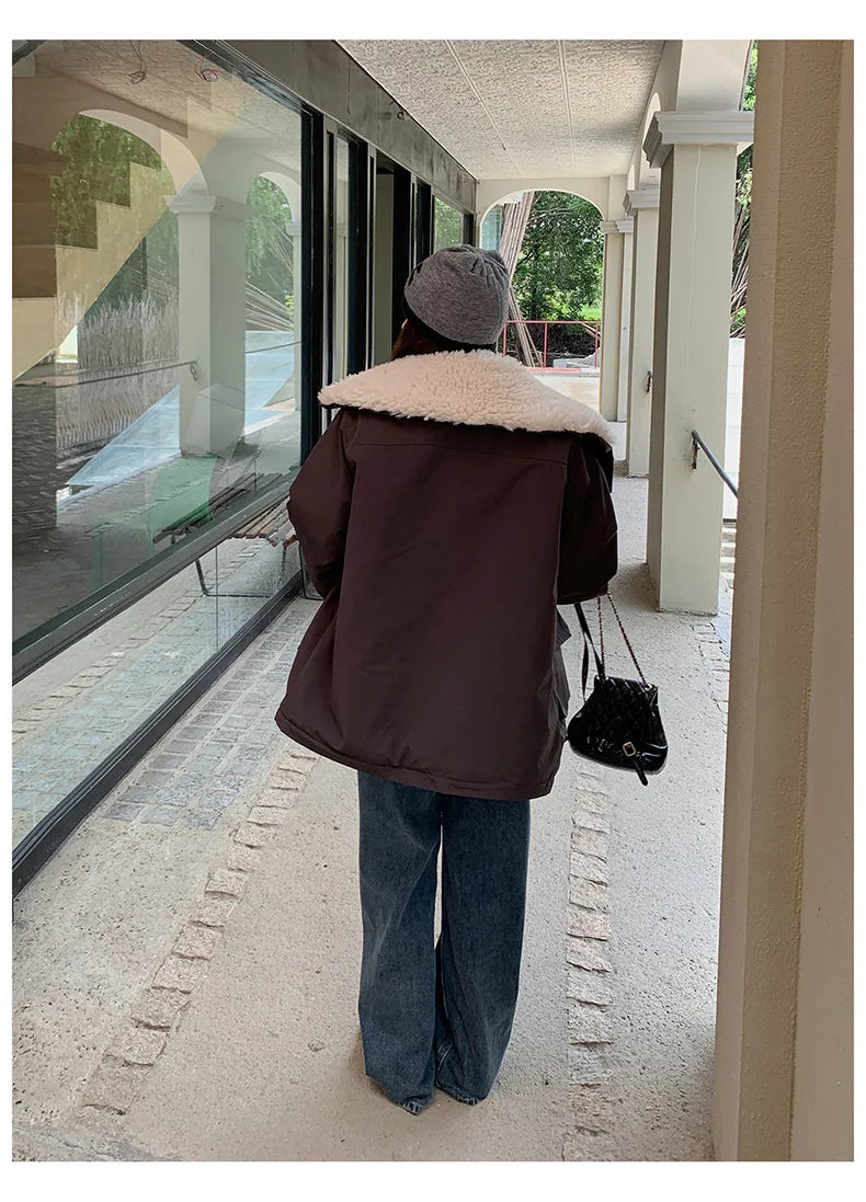 Women Parkas Short Coats Jackets Turn Down Collar Thick Warm Y2k Streetwear Elegant Jacket Work Coat Autumn Winter 2025