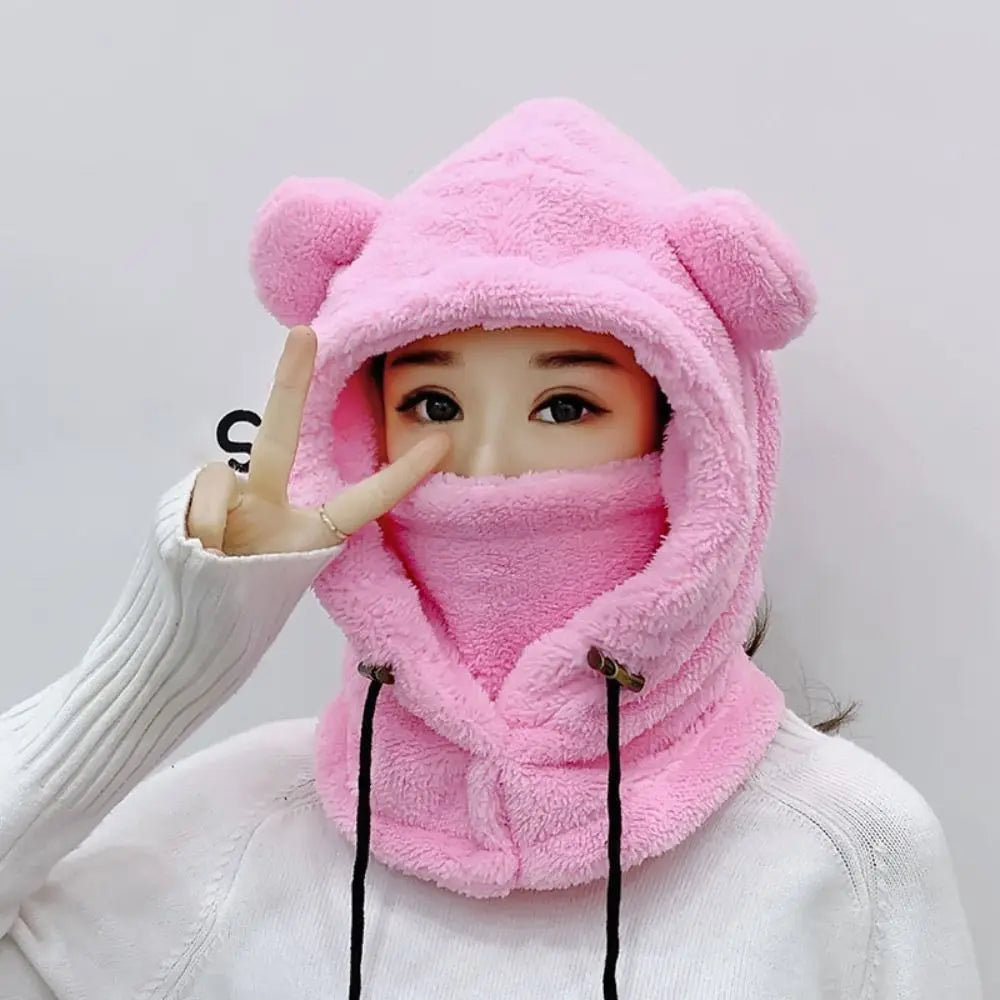 Cold Weather Windproof Winter Hats Balaclavas Mask  Bear Ear Hat Keep Warm Earflap Earmuff Women Girls