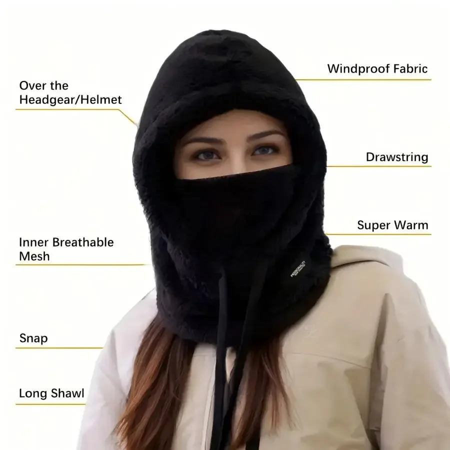 Adjustable Winter Balaclava Hat with Sherpa Hood and Windproof Ski Face Cover for Men and Women