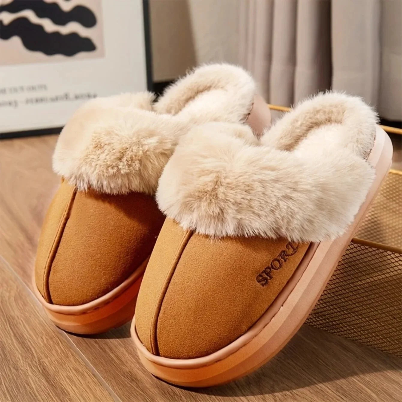 2025 New Winter Warm Couple Concise Soft Slippers Thickened Fluff Warm Slippers Women Men Non-slip Indoor Home Cotton Shoes