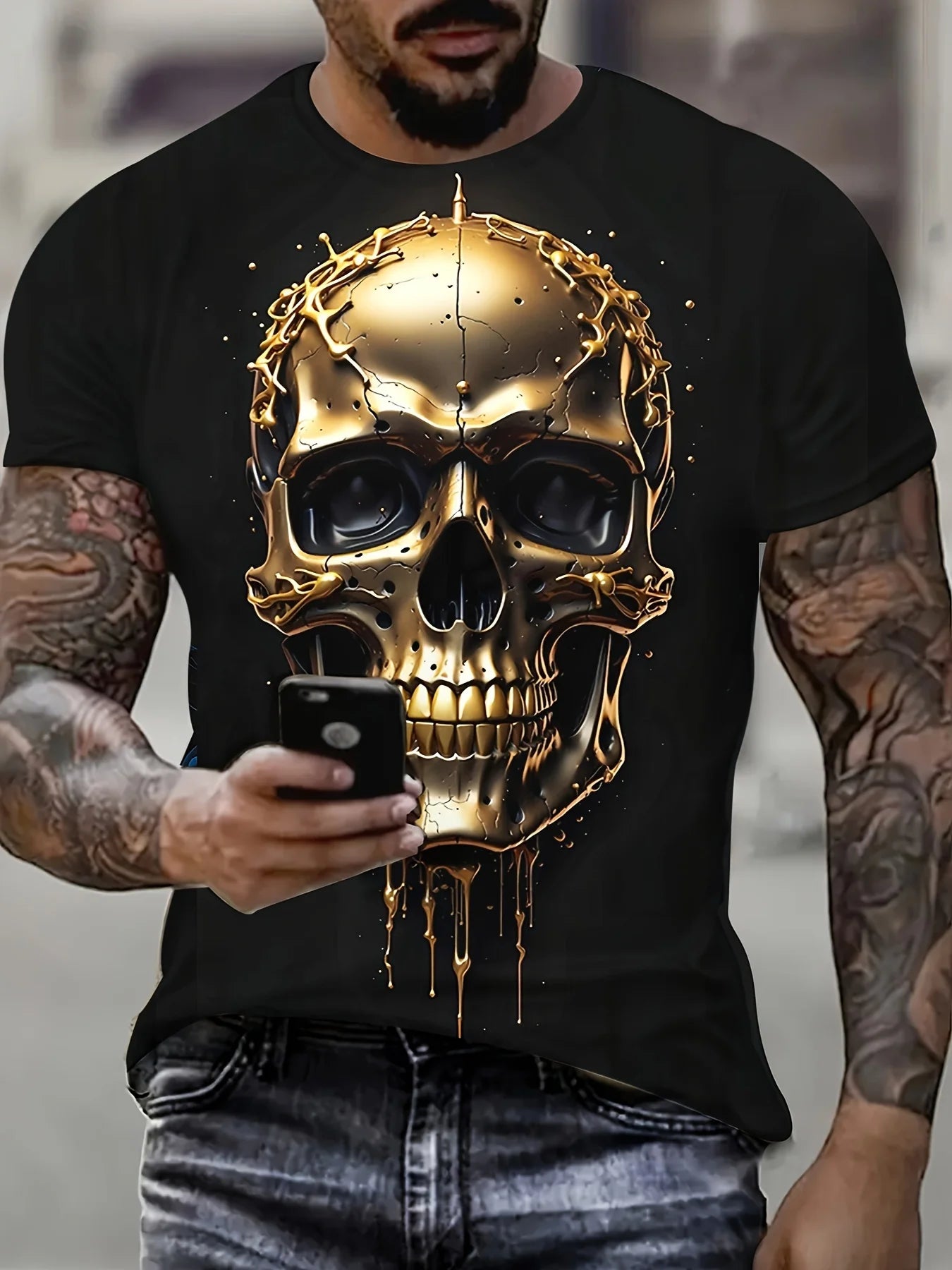 2025 New T-Shirts For Men 3d Skull Print Horror Men's Clothing Street Designer Short Sleeved Loose Oversized T-Shirt Street Tops