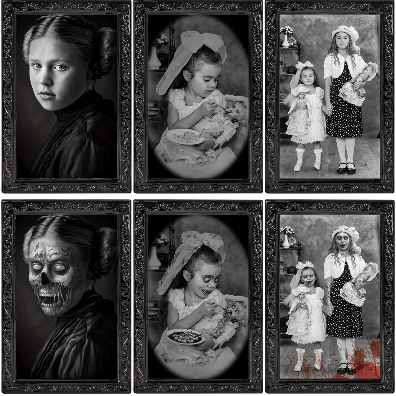 Halloween Scary Wall Decor 3D Changing Face Moving Picture Frames Portrait Gothic Horror Poster Mansion Decoration Party Supply