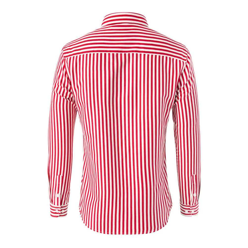 Fashion Men's Shirts And Blouses Striped Long Sleeve Single Breasted Slim Tops Lapel Party Social Shirt Clothing For Men