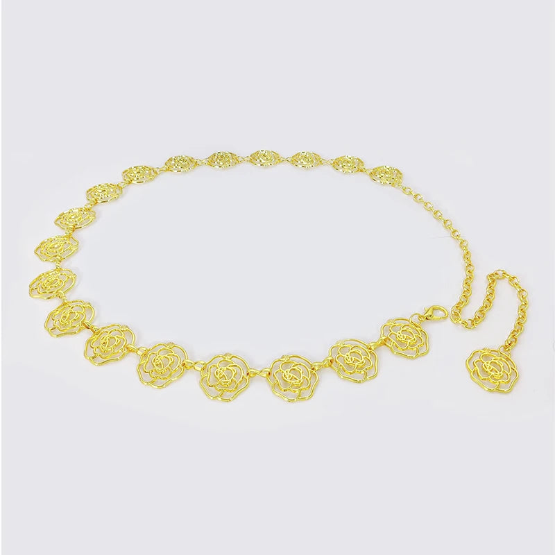 Women's Flower Accessories Skirt Suit Decoration Belt Waist Chain Metal Belts for Women Cowgirl Western Adjustable Concho Belt