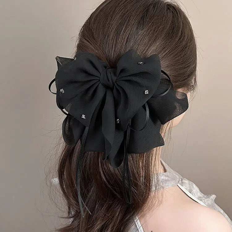 Women Lady 2025 New Accessories White Black Bowknot Ribbon Decorate Hair Clip Female Spring Summer Hair Claw Headwear Headdress