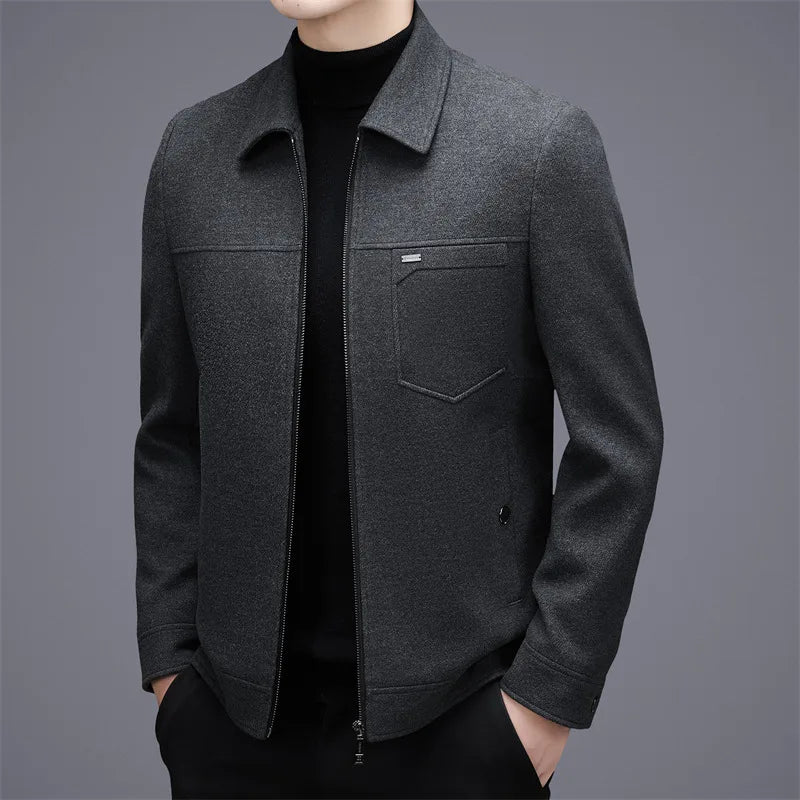 Men's woolen jacket, fashionable short style for middle-aged men's autumn and winter, lapel wool warm coat, thickened top for da