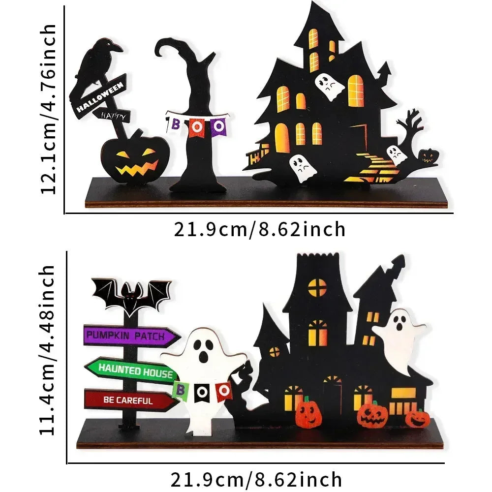 Halloween Pumpkin Ghost Plaque Wooden Castle Decor Desktop Ornaments Trick or Treat Happy Halloween Party Home Decoration