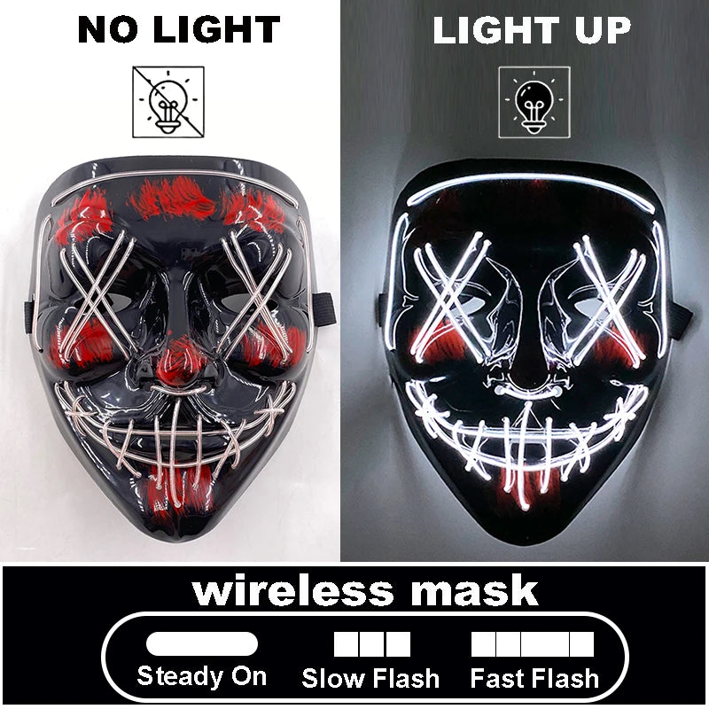 Halloween Letter V Horror Mask and colorful gloves Wireless Scary Glowing Mask for man women Festival party costume supplies