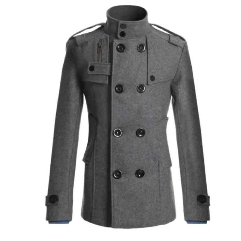 Men Casual Jacket Fall-Winter Outdoor Warm Windbreaker Fashion Lapel Double Breasted Gentleman Coat Daily Versatile Clothing