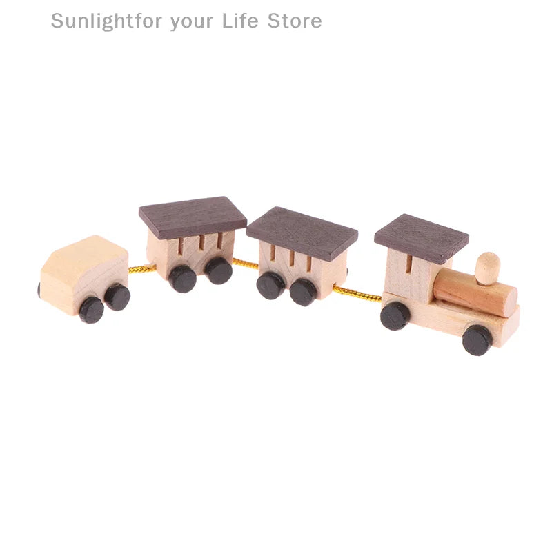 Christmas Wood Train Dollhouse Miniature Kid Pretend Play Toy Mini Scenery Xmas Table Top Ornament Party Decor Navidad Gift