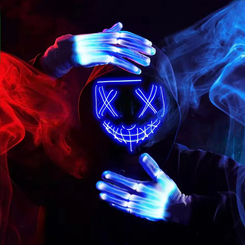 Halloween Letter V Horror Mask and colorful gloves Wireless Scary Glowing Mask for man women Festival party costume supplies
