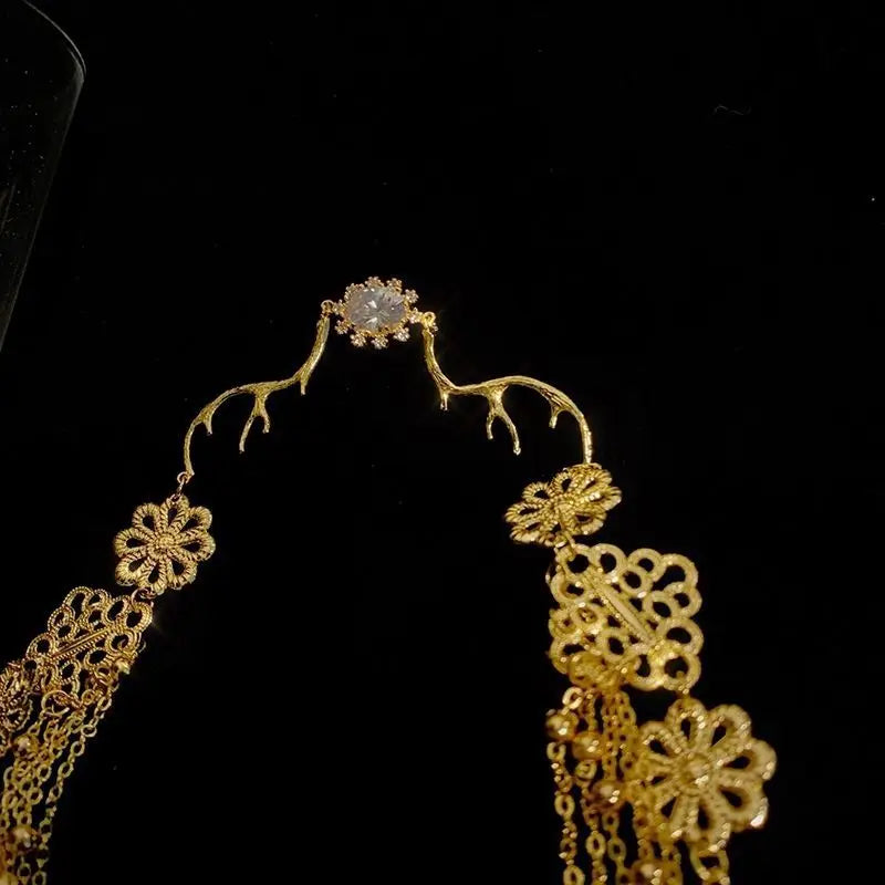 Luxury Jewelry Hair Accessories For Women Waterdrop Flower Tassel Forehead Chain Sexy Red Gemstone Hair Pendant Elegant Hairpin