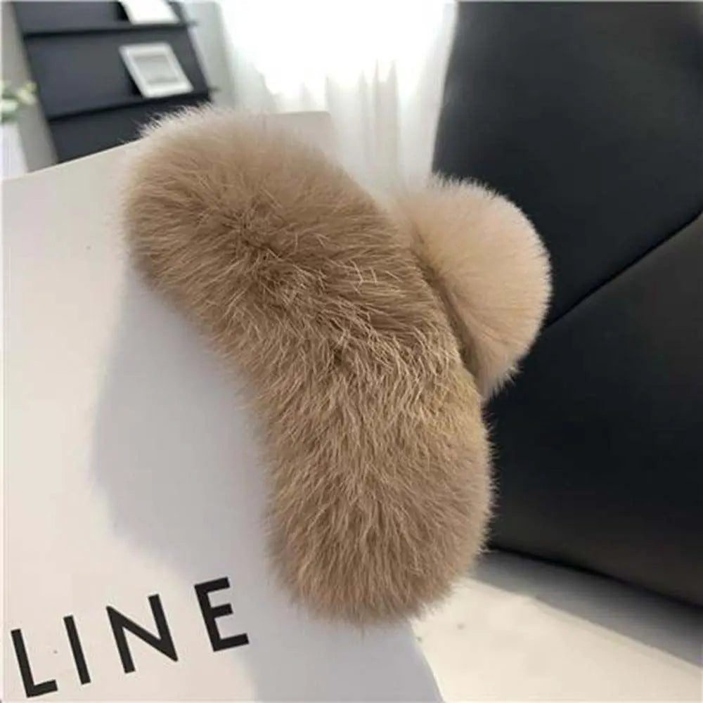 Autumn Winter Headwear Pure Color Rabbit Fur Female Hair Accessories Korean Style Hair Clip Leopard Grasp Clip Plush Hair Claw
